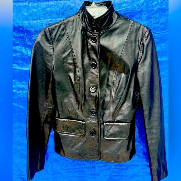 NWOT Kenneth Cole black leather blazer jacket button up coat XS - Picture 15 of 17